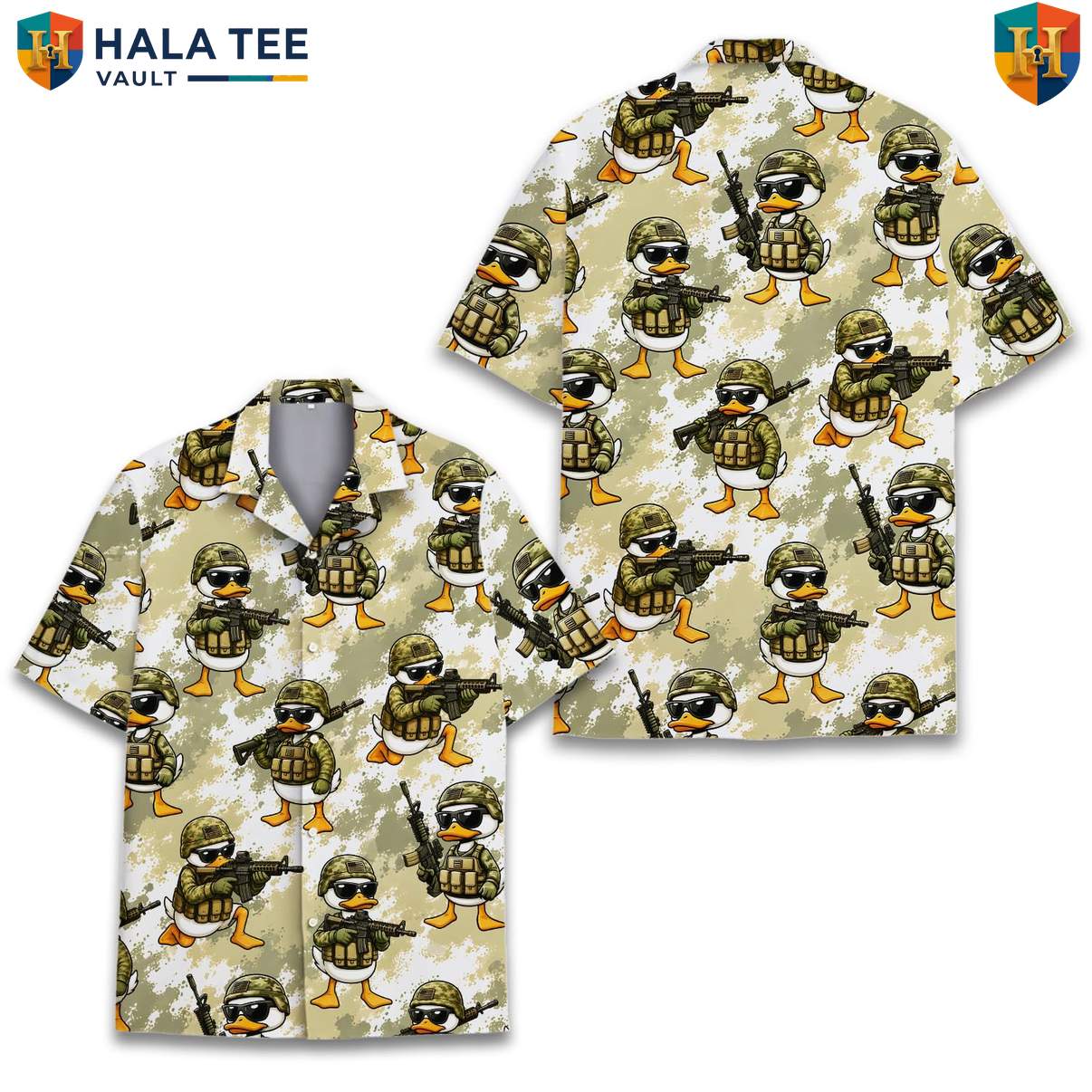 Duck Soldier Military Aloha Tee Shirt Mens Funny Patriotic Veteran Camp Outfit
