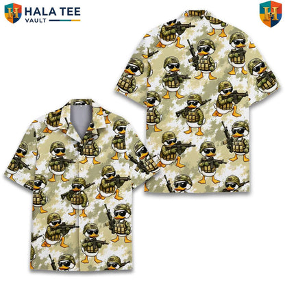 Duck Soldier Military Aloha Tee Shirt Mens Funny Patriotic Veteran Camp Outfit