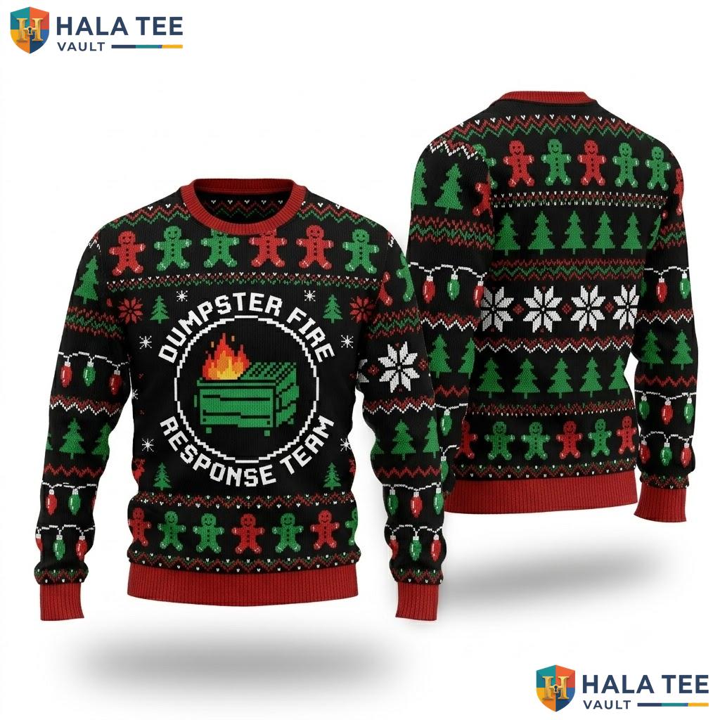 Dumpster Fire Meme Ugly Christmas Sweater Funny Holiday Mens Top