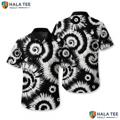 Dynamic Abstract Spiral Hawaiian Shirt Black White Casual Summer Outing