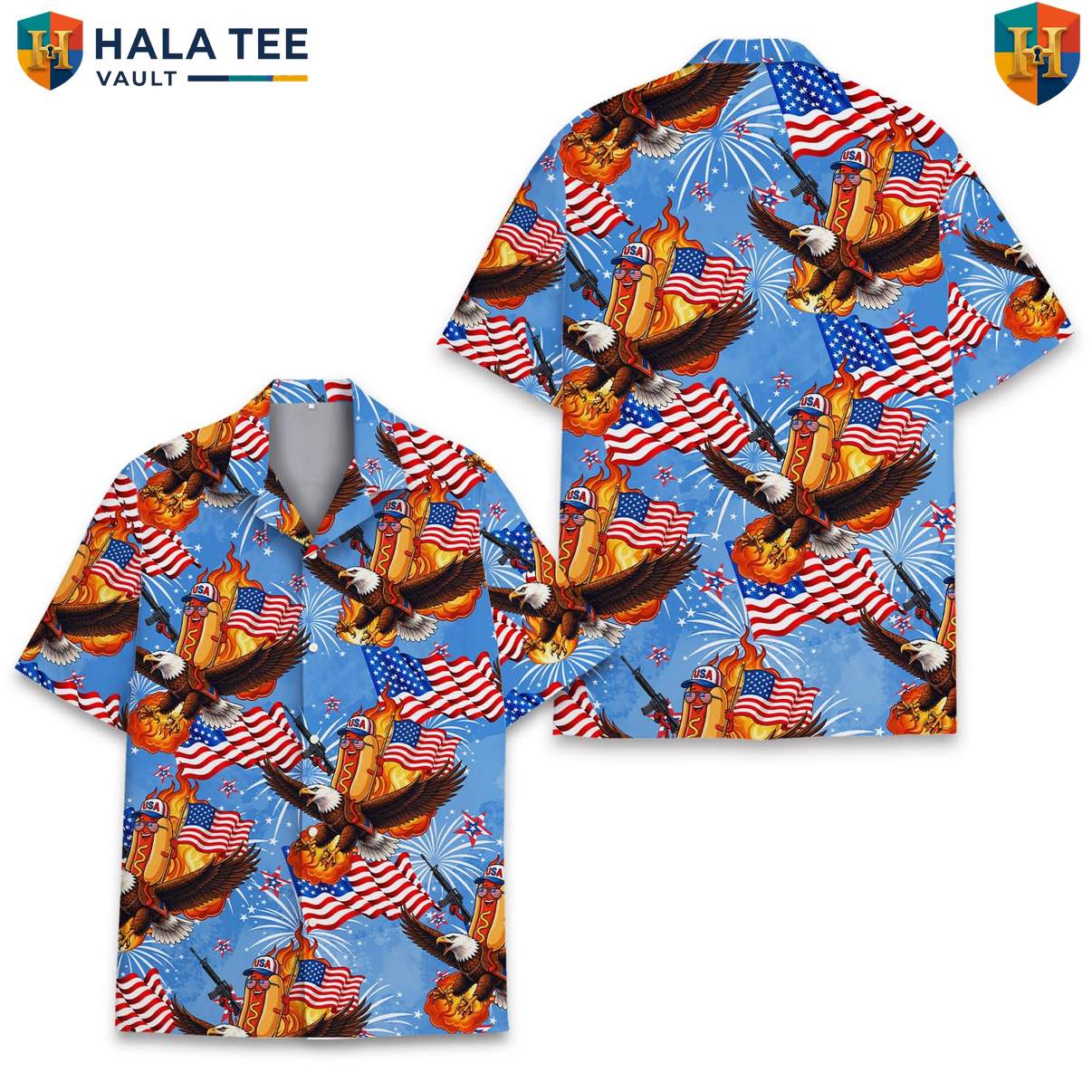 Eagle Hotdog BBQ Aloha Tee Shirt Mens Funny Fourth Of July Cookout Party Outfit
