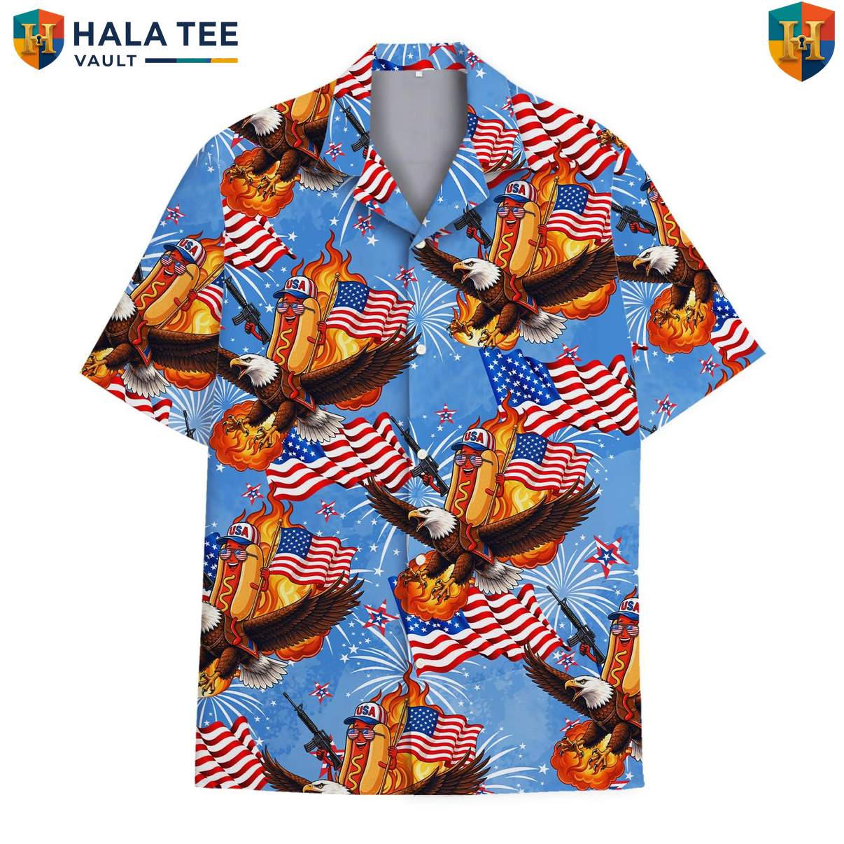 Eagle Hotdog BBQ Aloha T-Shirt Mens Funny Fourth Of July Cookout Party Outfit