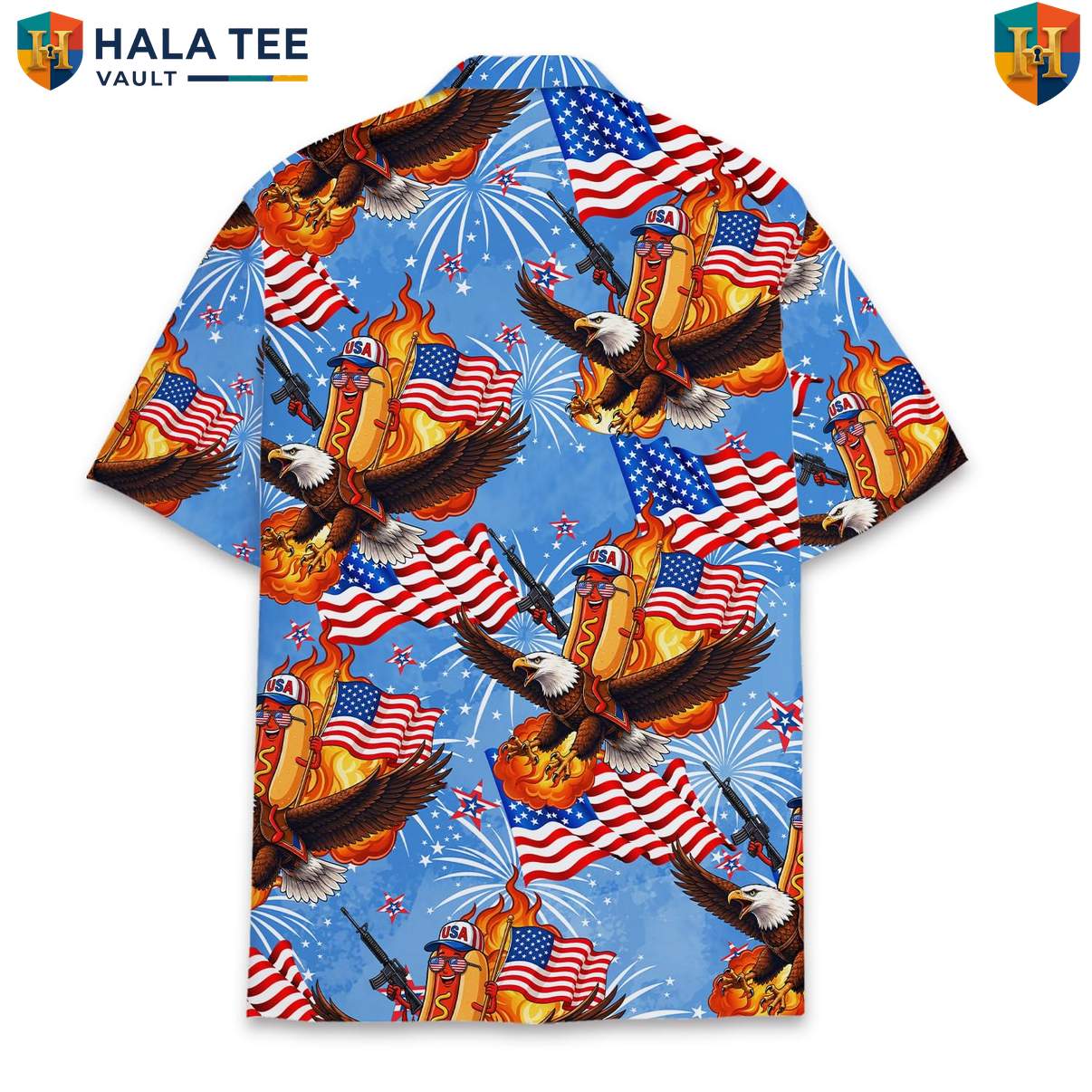 Eagle Hotdog BBQ Aloha TShirt Mens Funny Fourth Of July Cookout Party Outfit