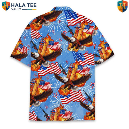 Eagle Hotdog BBQ Aloha TShirt Mens Funny Fourth Of July Cookout Party Outfit