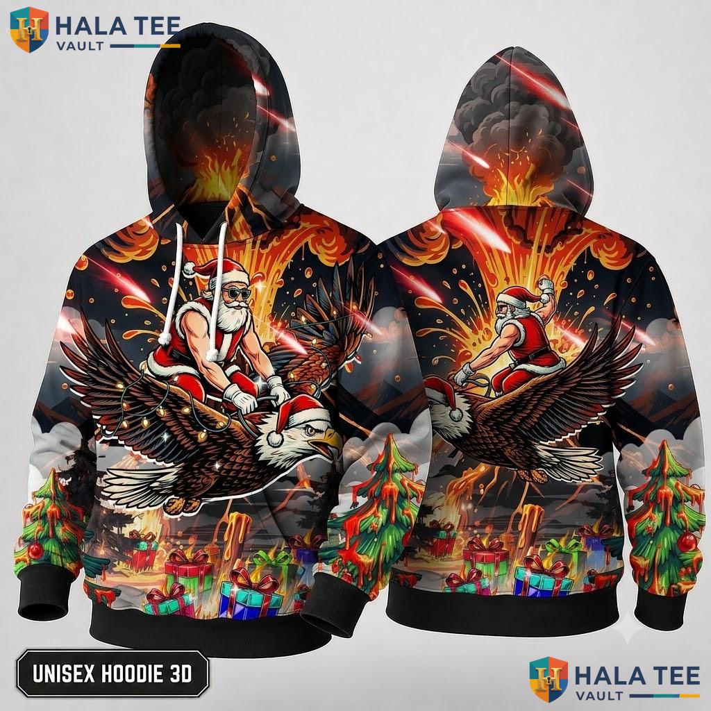 Eagle Santa Claus Vintage Xmas 3D Hoodie Funny Mens Womens Top
