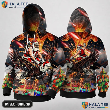 Eagle Santa Claus Vintage Xmas 3D Hoodie Funny Mens Womens Top