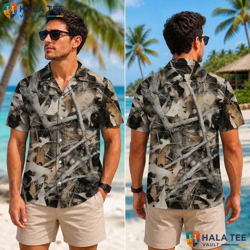Earthy Duck Tropical Shirt Brown Leaves Twigs Funky Short Sleeve Button Down