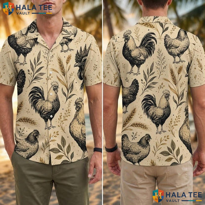 Earthy Rooster Aloha Shirt Tropical Cruise Short Sleeve Button Down Top Adult