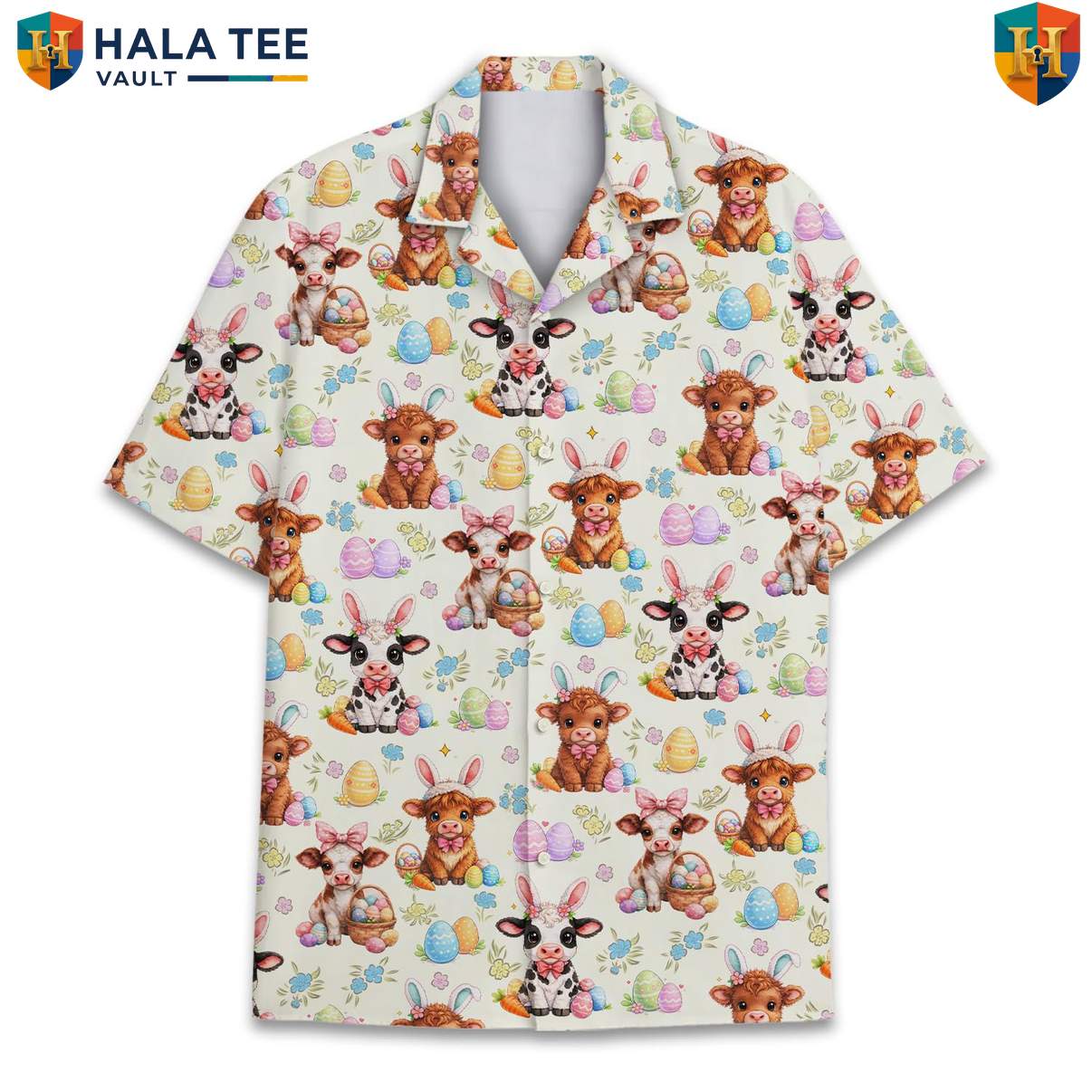 Easter Bunny Cow Hawaiian Shirt Cute Floral Egg Short Sleeve Beach Outfit