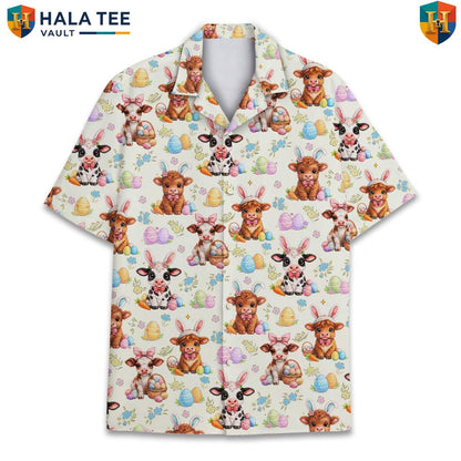 Easter Bunny Cow Hawaiian Shirt Cute Floral Egg Short Sleeve Beach Outfit