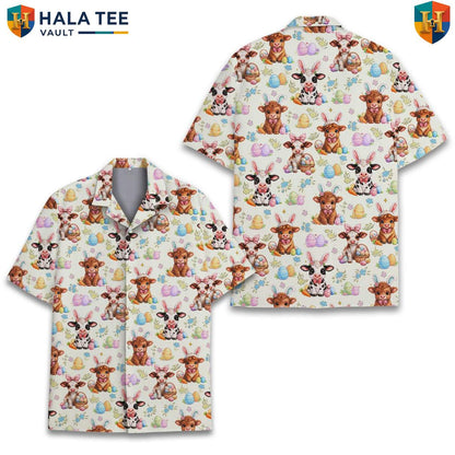 Easter Bunny Cow Tropical Shirt Cute Floral Egg Short Sleeve Beach Outfit