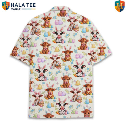 Easter Bunny Cow Aloha Shirt Cute Floral Egg Short Sleeve Beach Outfit