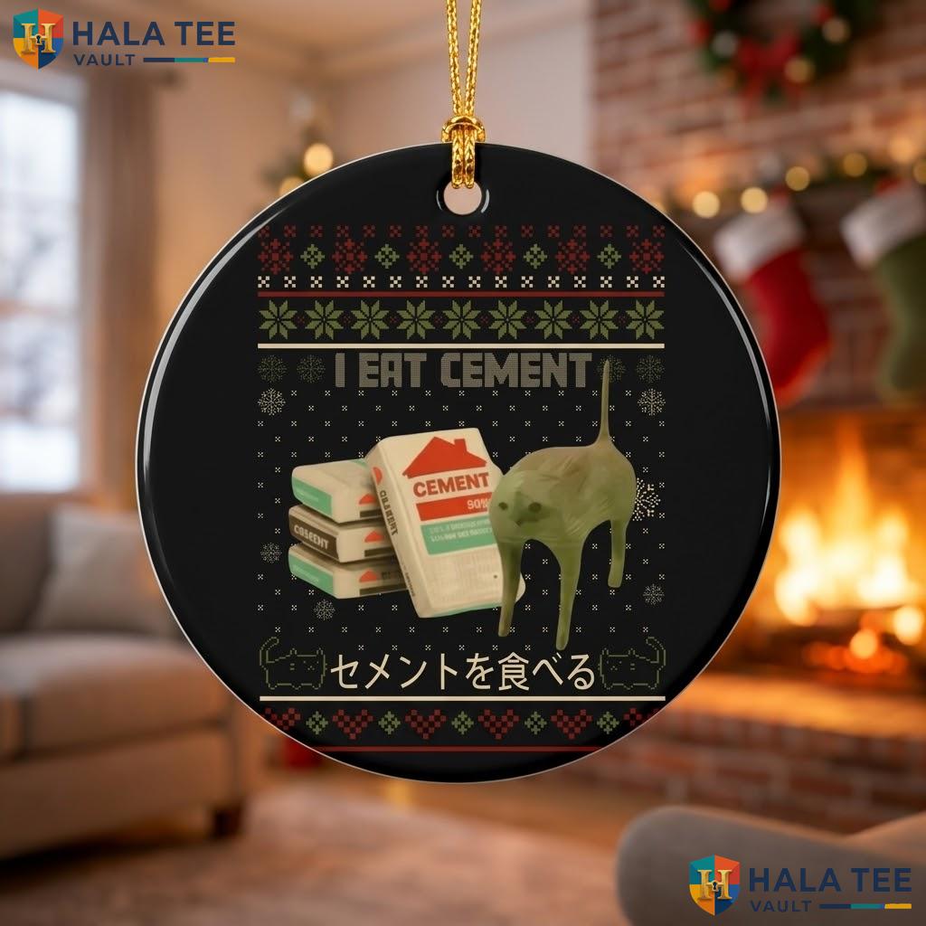 Eat Cement Cat Meme Christmas Ornament Japanese Text Holiday Decor