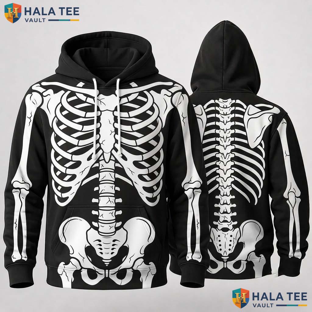Edgy Black Skeleton Graphic 3D Hoodie Detailed Halloween Fan Streetwear
