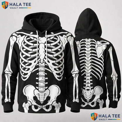 Edgy Black Skeleton Graphic 3D Hoodie Detailed Halloween Fan Streetwear