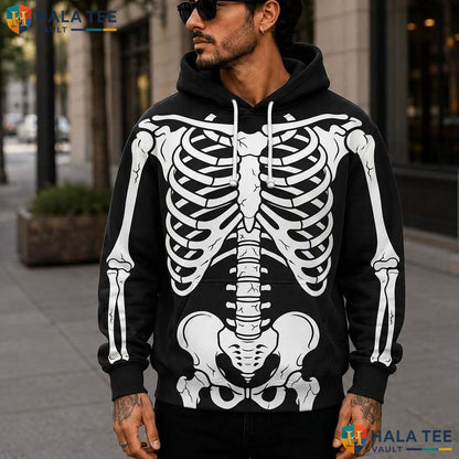Edgy Black Skeleton Graphic 3D Printed Hoodie Detailed Halloween Fan Streetwear