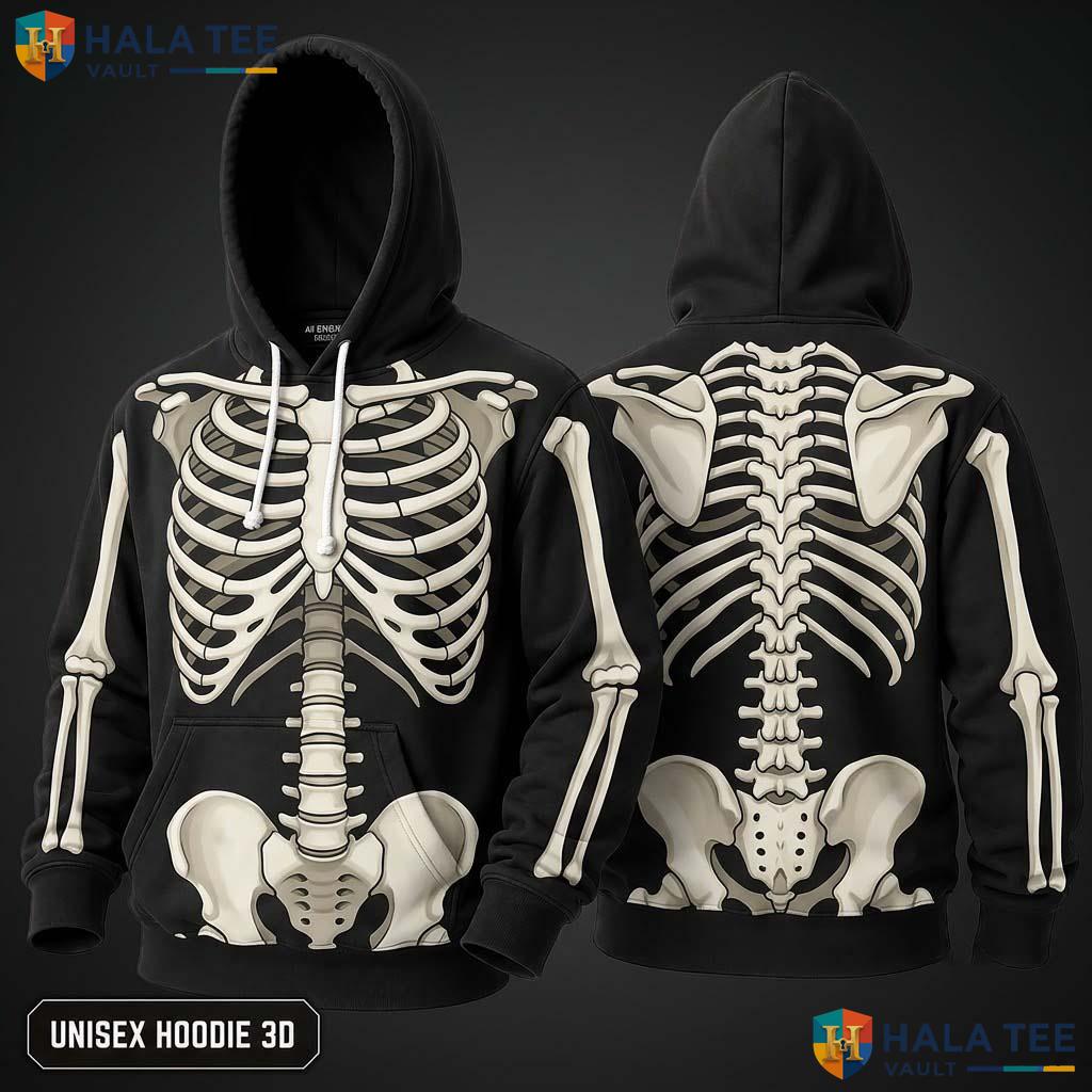 Edgy Skeleton Graphic 3D Hoodie Unique Alternative Fashion Streetwear