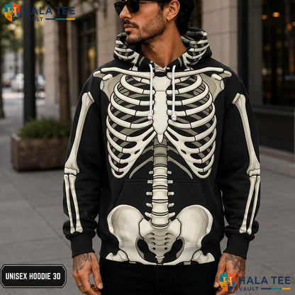Edgy Skeleton Graphic 3D Printed Hoodie Unique Alternative Fashion Streetwear