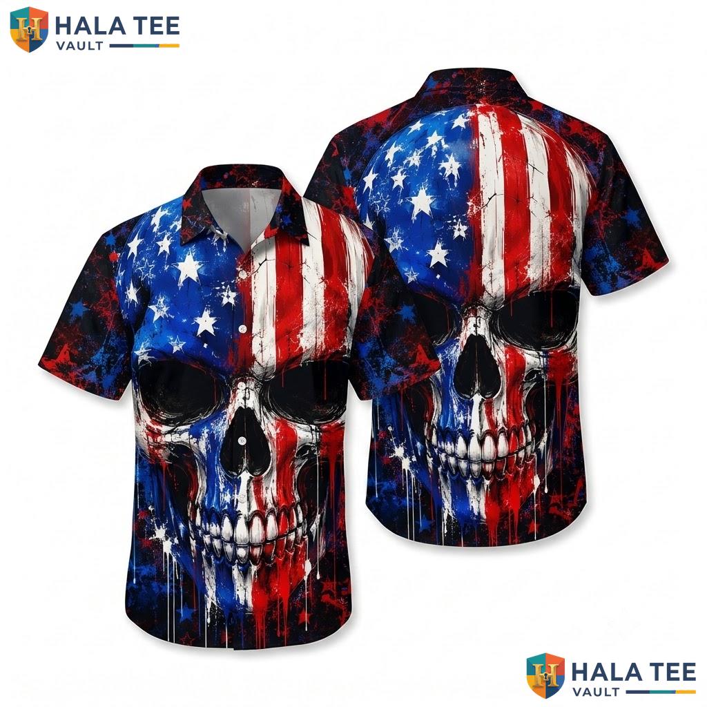 Edgy Skull Patriotic Hawaiian Shirt Vibrant 3d Graphic Beach Party Wear