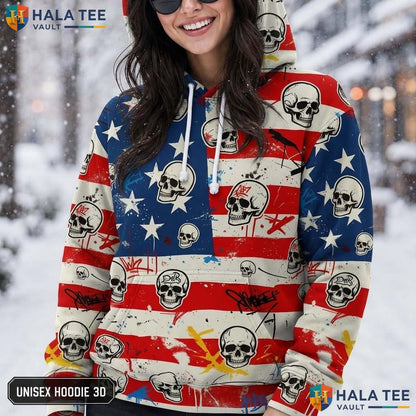 Edgy Skulls Graffiti Thanksgiving 3D Printed Hoodie American Flag Street Art