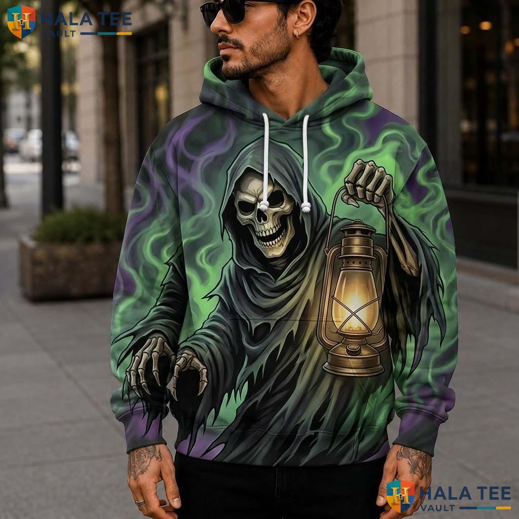 Eerie Lantern Grim Reaper 3D Printed Hoodie Retro Gothic Eye Symbol Streetwear