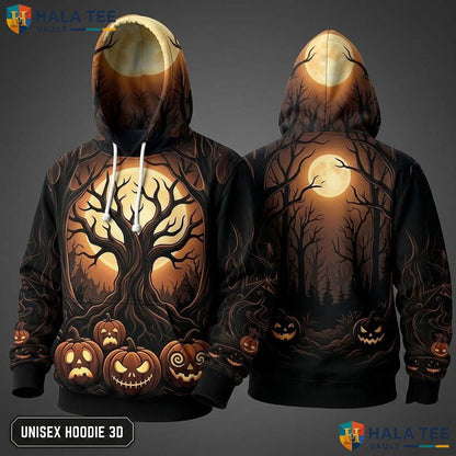 Eerie Tree Spooky Pumpkin 3D Hoodie Graphic Halloween Festivities Top