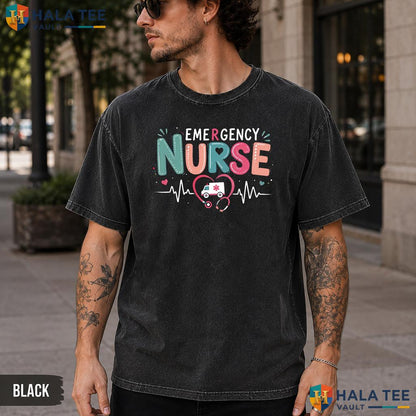 Emergency Nurse Washed T-Shirt Funny Healthcare Professional Graphic Top
