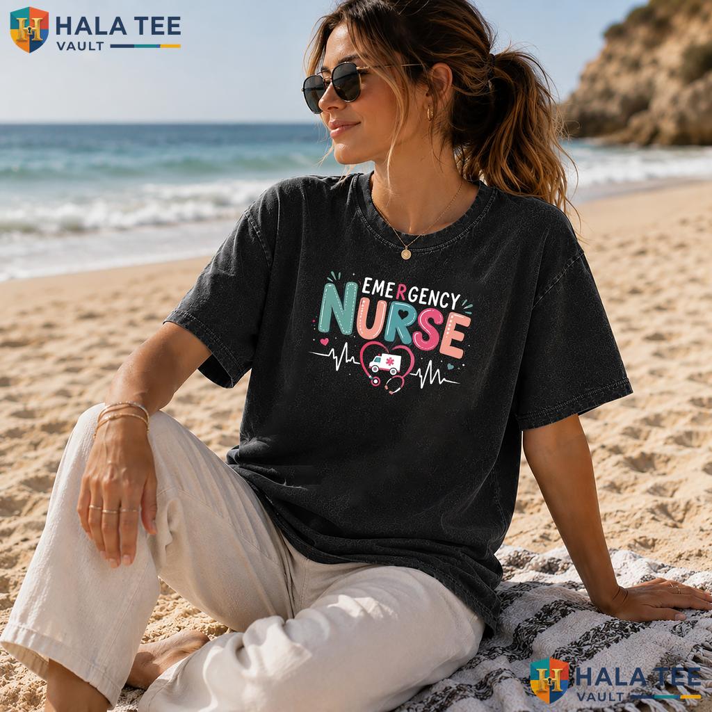 Emergency Nurse Heavyweight Washed Shirt Funny Healthcare Professional Graphic Top