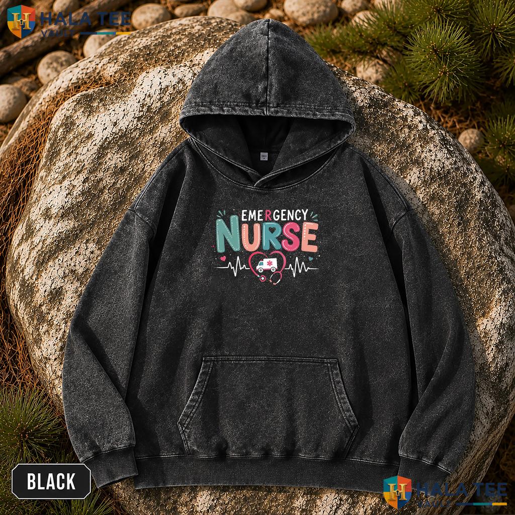 Emergency Nurse Vintage Washed Shirt Funny Healthcare Professional Graphic Top
