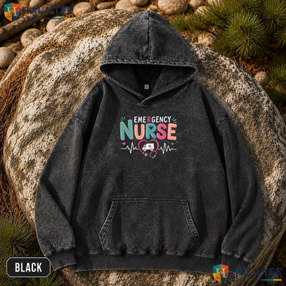 Emergency Nurse Vintage Washed Shirt Funny Healthcare Professional Graphic Top