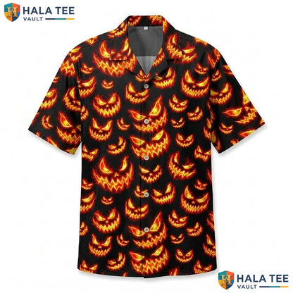 Evil Jack O Lantern Halloween Aloha Shirt Creepy Horror Spooky Top