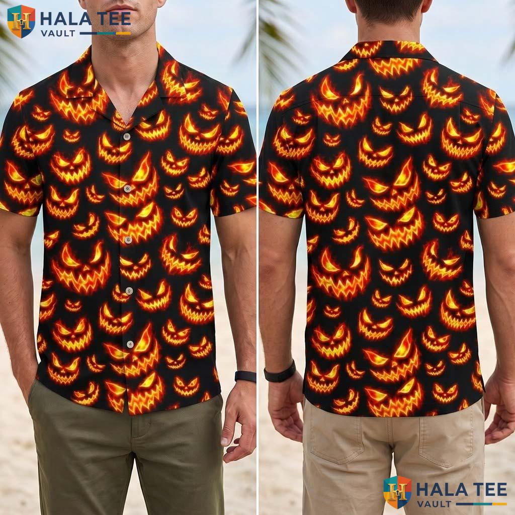 Evil Jack O Lantern Halloween Aloha Shirt Creepy Horror Spooky Top Adult
