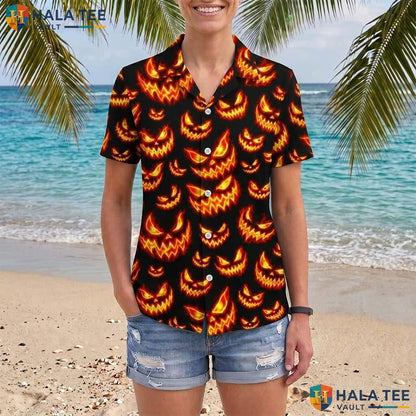 Evil Jack O Lantern Halloween Aloha Shirt Creepy Horror Spooky Top Adult
