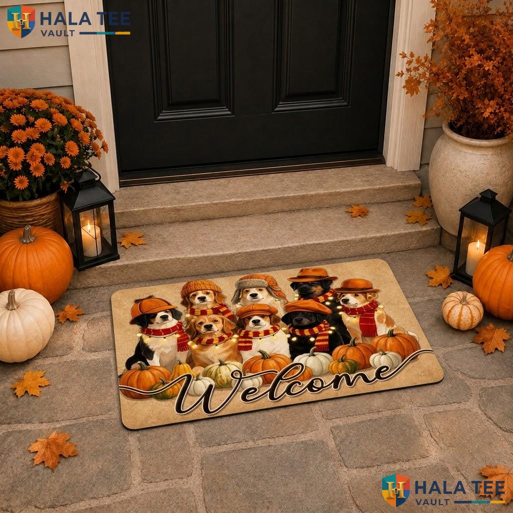 Fall Dog Witchy Halloween Doormat Pumpkin Decorative Welcome Front Porch Rug