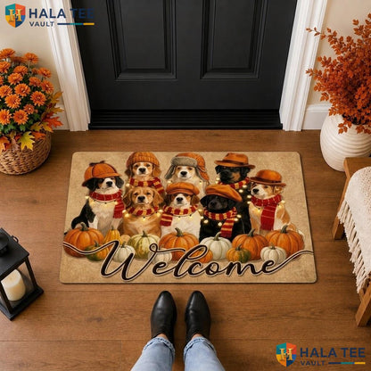 Fall Dog Witchy Halloween Front door mat Pumpkin Decorative Welcome Front Porch Rug