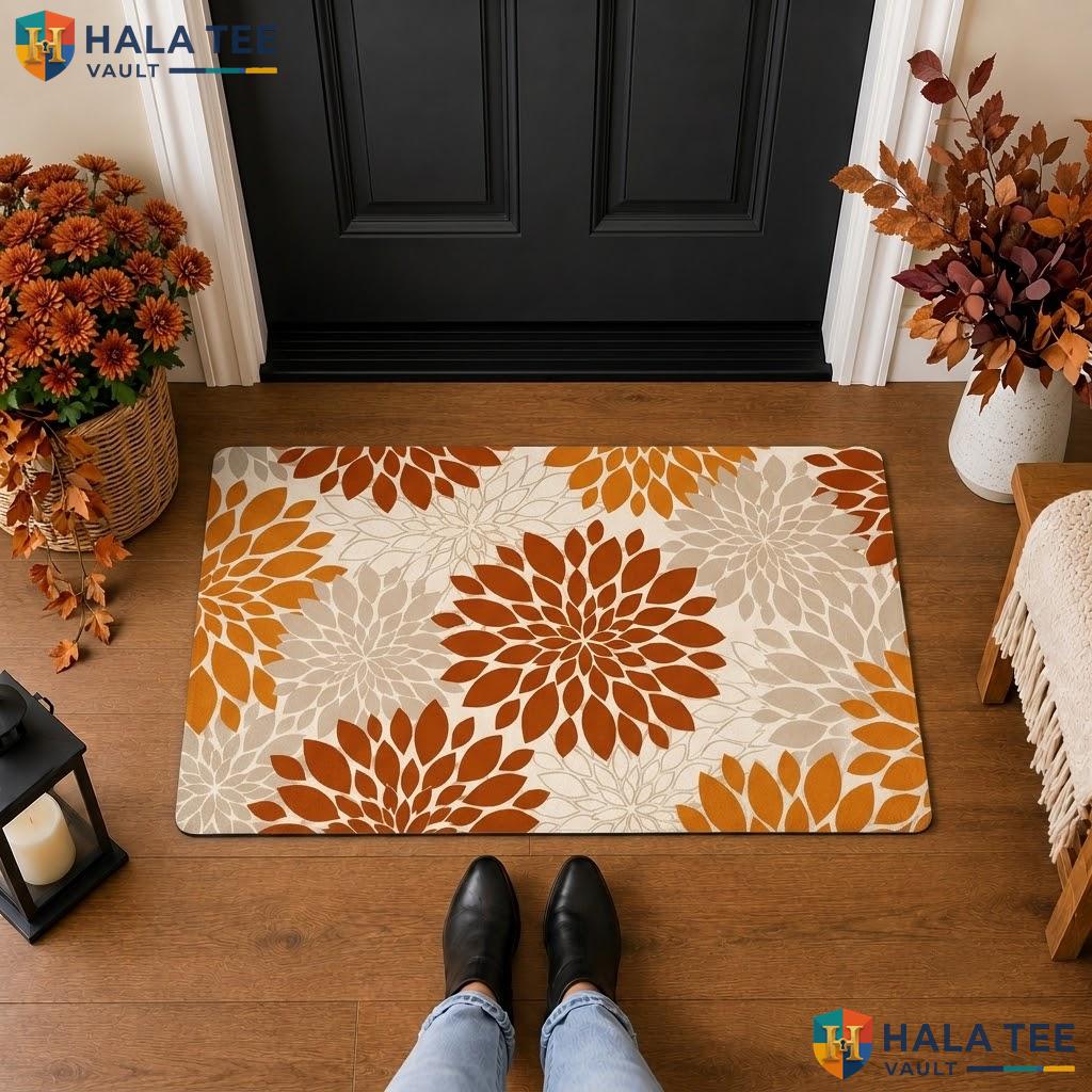 Fall Floral Halloween Front door mat Trick Or Treat Spooky Front Porch Entry Rug