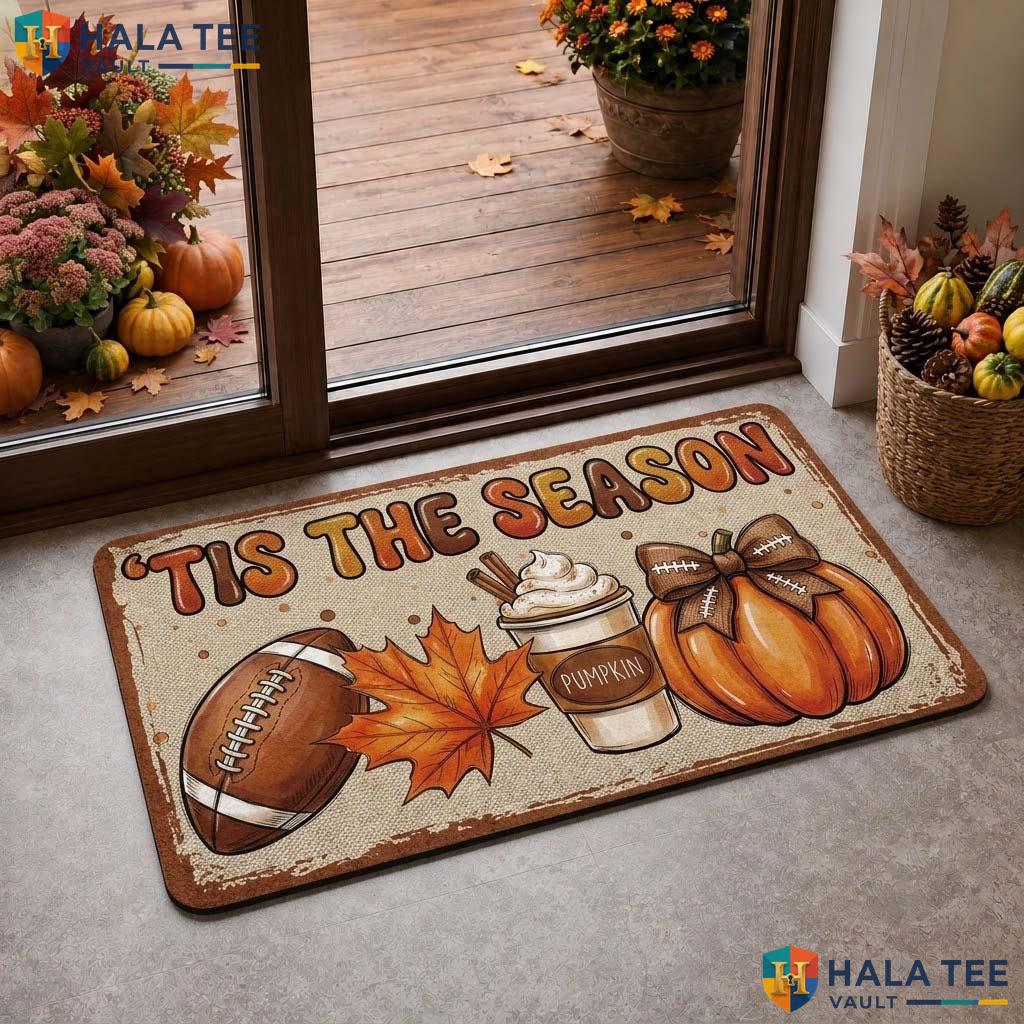 Fall Football Ghost Doormat, Autumn Pumpkin And Leaf Welcome Rug For Home