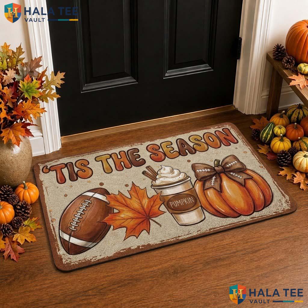 Fall Football Ghost Front door mat, Autumn Pumpkin And Leaf Welcome Rug For Home