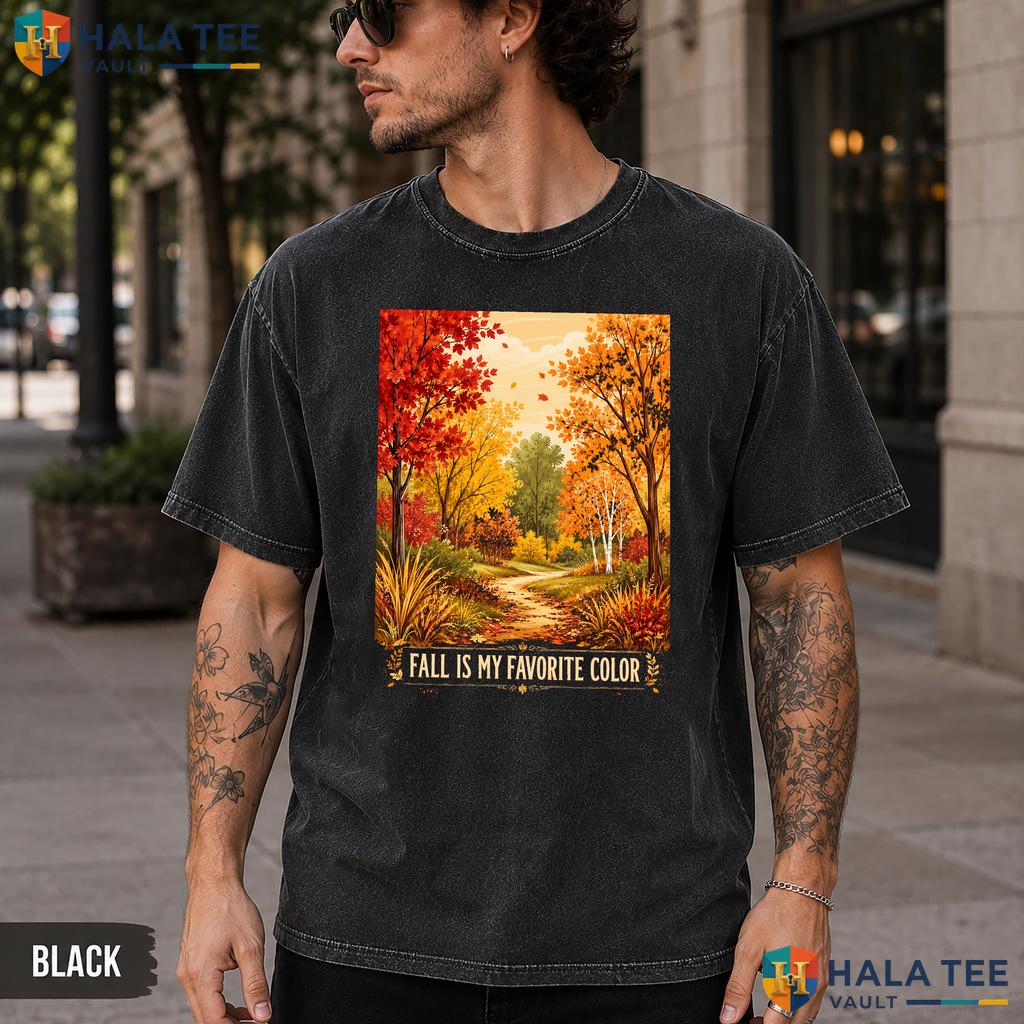 Fall Is Favorite Washed T-Shirt Vintage Color Leaves Halloween Apparel