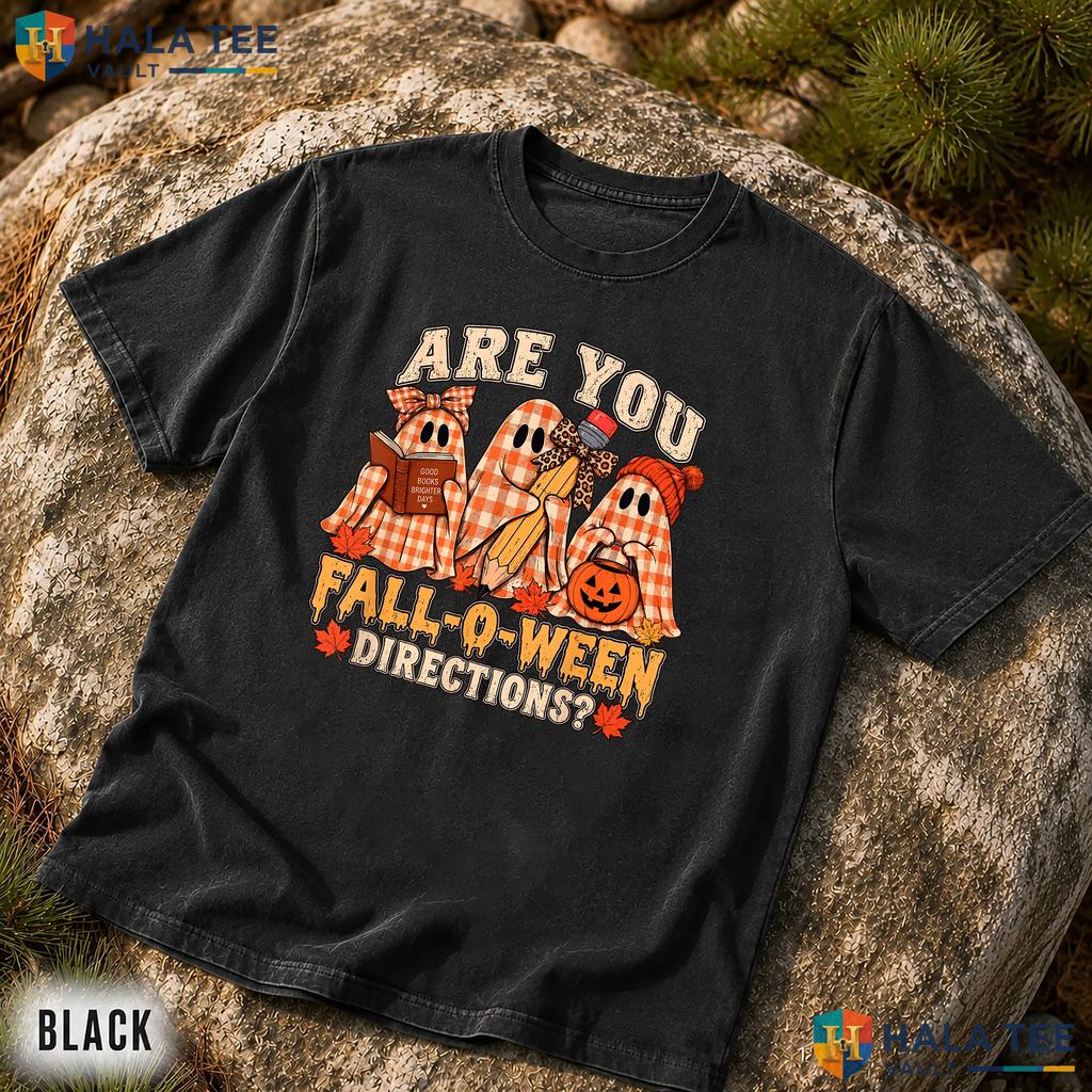 Fall O Ween Directions Ghost Garment-Dyed T-Shirt Funny Teacher