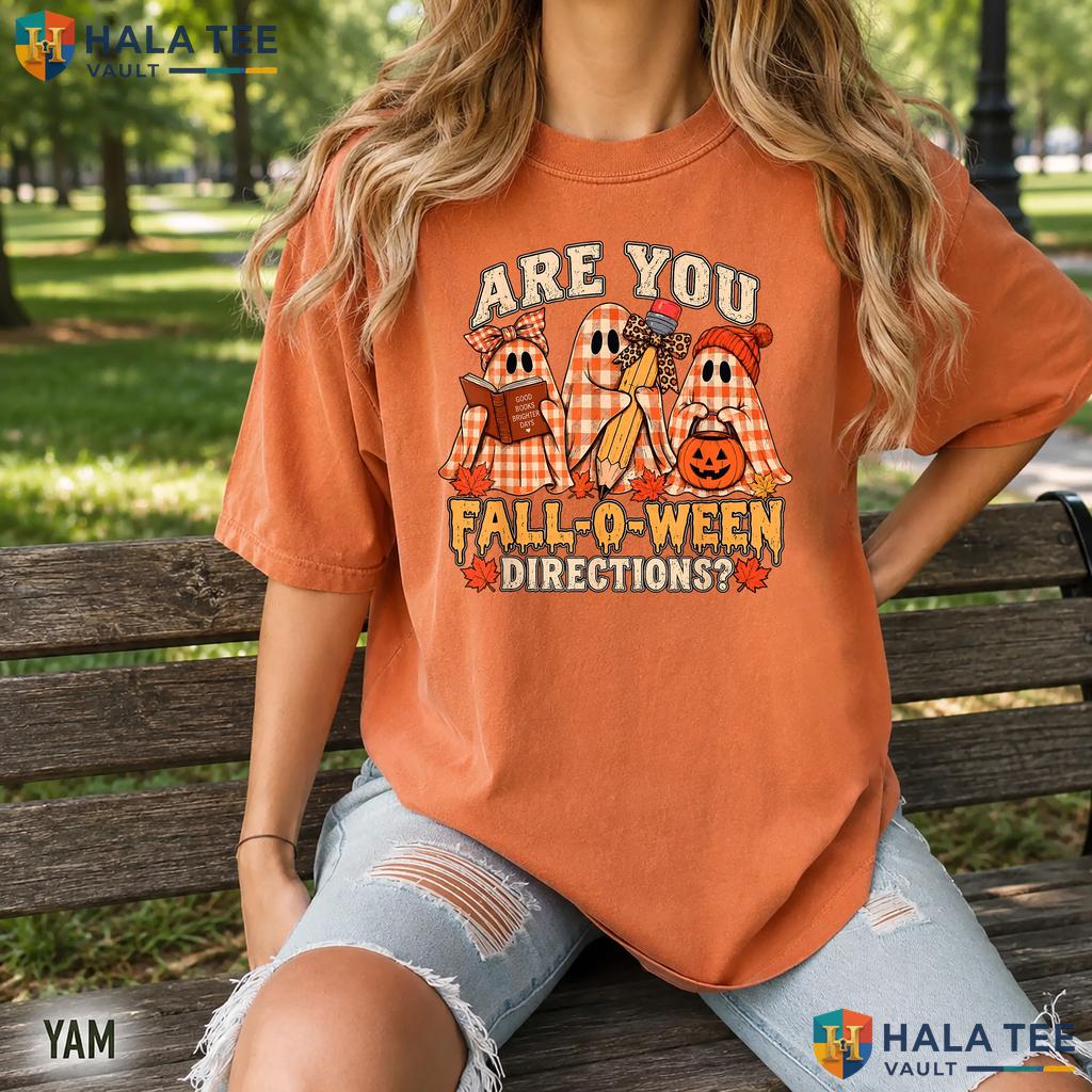 Fall O Ween Directions Ghost Retro Style T-Shirt Funny Teacher