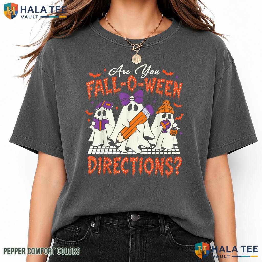 Fall O Ween Ghosts Teacher Garment-Dyed T-Shirt Halloween Apparel