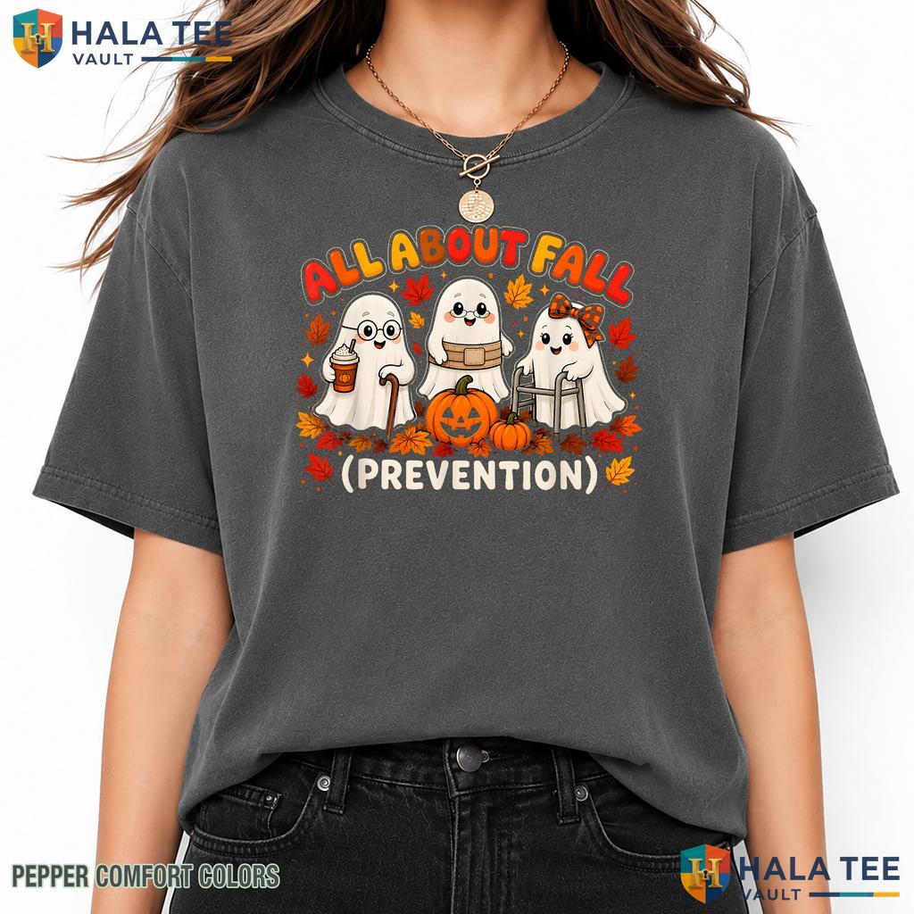 Fall Prevention Ghost Garment-Dyed T-Shirt Funny Autumn Halloween