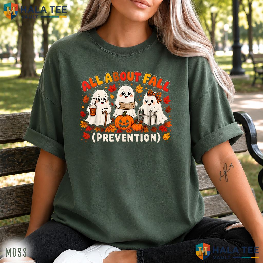 Fall Prevention Ghost Retro Style T-Shirt Funny Autumn Halloween