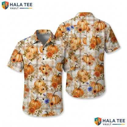 Fall Pumpkin Halloween Hawaiian Shirt Autumn Plaid Sunflower Aloha Top