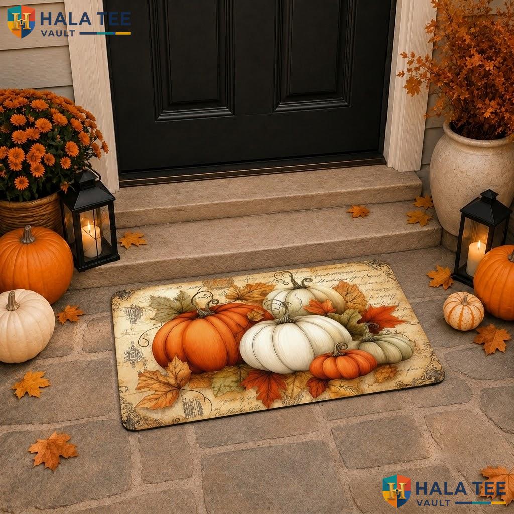 Fall Pumpkin Leaf Halloween Doormat Trick Or Treat Front Porch Entry Rug