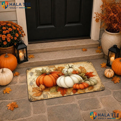 Fall Pumpkin Leaf Halloween Doormat Trick Or Treat Front Porch Entry Rug