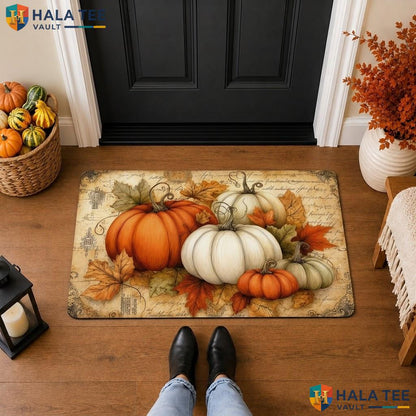 Fall Pumpkin Leaf Halloween Front door mat Trick Or Treat Front Porch Entry Rug