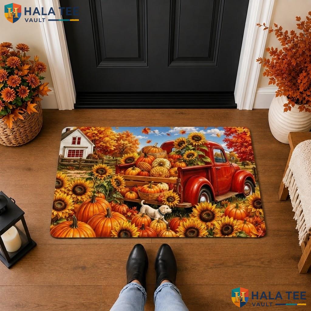 Fall Truck Halloween Front door mat Trick Or Treat Front Porch Entryway Floor Rug