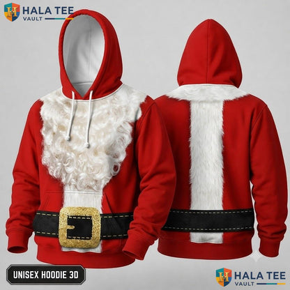 Faux Fur Trim Belt Santa Christmas 3D Hoodie Humorous Red Festive